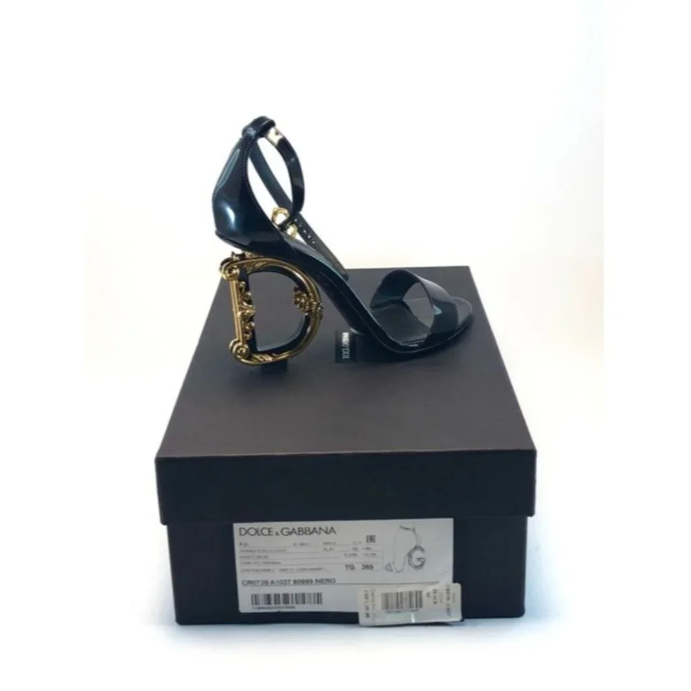 Dolce And Gabbana Black Sculpted Heel Patent Leather Sandals Size EU:36.5